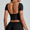 Traje de Yoga sin Espalda Nuevo Fitness Transfronterizo para Mujer con Copa Fija Hermosa Espalda Top Deportivo Ajustado de Secado Rápido Manga Corta para Fitness