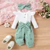 Amazon Europeo y Americano Otoño Nuevo Bata Blanca de Manga Larga con Pantalones Cortos Estampados Traje Lindo para Niñas