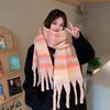 Bufanda de cachemira a rayas degradadas retro de invierno para mujer estilo coreano bufanda de estudiante chal de mohair cálido grueso