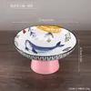 Plato de postre pintado en azul y blanco con pie alto, plato para frutos secos y pasteles de salón de té, plato pequeño de cerámica para frutas para uso doméstico, plato de té y postre para ofrendas budistas