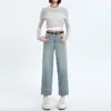 Jeans Rectos Talla Extra para Mujeres Petites Cintura Alta Adelgazantes Elásticos Cubren Imperfecciones Versátiles Pierna Ancha Cigarrillo Pantalones de Nueve Décimas Partes