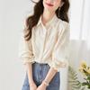 Camisa Branca Bordada em Algodão para Mulheres, Manga Longa, Novo Estilo Outono 2026, Blusa Bordada em Algodão Puro, Camisa Feminina de Alta Qualidade