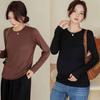 Ropa de Maternidad Otoño e Invierno Nuevo Estilo Color Puro Terciopelo de Doble Cara Cálido Cubre Vientre de Madre Embarazada Aspecto Adelgazante Tendencia en Ropa de Trabajo Camiseta Básica