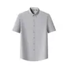 Camisa solta de manga curta plus size para homens, leve, para o verão, business casual, não amassa, cor sólida, com colarinho, top tipo camiseta