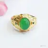 Anel de Ágata Verde Natural Guan Yu Anel de Cristal Calcedônia Jade de Gelo Benefícios da Transmissão ao Vivo Atacado S4061405