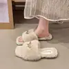 Pantuflas peludas para mujer, nuevo estilo coreano 2026, para usar al aire libre, de suela gruesa, felpa, para el hogar y uso interior, pantuflas de algodón