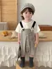 Enterizo casual estilo coreano para niños, overol de imitación de dos piezas con temática de foca, lindo enterizo de manga corta de verano