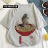 Playera para Mujer 2023 Estilo Japonés Retro Estampado Monstruo Fideos Verano Pareja Hombre y Mujer Cuello Redondo