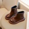 Botines Cortos para Niñas 2025 Otoño e Invierno Estilo Nuevo Estilo Británico Antideslizantes Suela Suave Botines Individuales con Doble Algodón y Felpa para Niños Pequeños y Niños