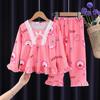 Pijama infantil Amazon transfronteiriço primavera e outono novo fofo desenho animado gola quadrada calça de manga comprida roupa de casa conjunto de duas peças