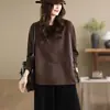 Suéter de cuello redondo liso de color liso de otoño e invierno, camiseta holgada de talla grande, top con empalme de cintura ajustable
