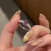 Anillo de Huevo de Paloma Morada "Amante del Morado" para Mujer Retro Nicho de Gama Alta Exquisito Anillo Ajustable de Media Fila