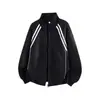Sudadera con capucha de punto gris a rayas y flor blanca para hombre, chaqueta deportiva casual de primavera, chaqueta pesada americana para pareja