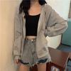 Super Popular CEC Moletom Curto Feminino Primavera e Outono Zíper Com Capuz Fino Cardigan Jaqueta Estilo Coreano Ins Moda Solta Top Roupas