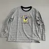 Camiseta Listrada de Manga Longa com Estampa de Cachorro Estilo Coreano para Mulheres, Novo Design Americano Casual Solto, Versátil e com Efeito Emagrecedor