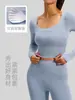 Almohadilla de Pecho Desmontable Ropa de Yoga para Mujer, Top de Fitness Elástico Ajustado de Manga Larga, Ropa Deportiva Adelgazante, Tejido de Alta Elasticidad
