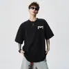 Camiseta de manga corta de alta gama estilo americano de alta resistencia con estampado de letras para hombres y adolescentes, corte holgado, camiseta de verano de media manga