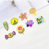 Ilustración lineal pintada a mano oso infantil flor color colgante lindo DIY Joyería hecha a mano aretes accesorios material