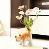 Vaso de Gato Siamês Fofo Atacado Figura de Gato Arranjo de Flores para Sala de Estar Decoração Cerâmica de Luxo Leve Design de Nicho