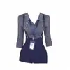 Conjunto de Dos Piezas para Tallas Grandes Estilo Dulce y Picante Deseo Puro Estilo Dama Madura Camisa Rayada con Pantalones Cortos de Tirantes de Cintura Alta