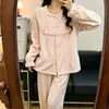 Otoño Isla Mar Terciopelo Nuevas Llegadas Manga Larga Pantalón Largo Pijama Mujer Nuevo Cálido Cómodo Cárdigan Casual Hogar