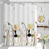Cortina de Ducha Transfronteriza Patrón Floral de Diente de León Mariposa Impresión Digital Impermeable y Antimoho para Baño Inodoro Cortina Divisoria