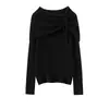 Nuevo Otoño e Invierno Tejido de Cachemira Camiseta Base Moda Viaje Versátil Holgada Adelgazante Un Hombro Anudada para Mujer