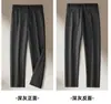 Pantalones de Lana para Hombre, Pantalones Forrados de Polar para Otoño e Invierno, Pantalones Cálidos Casuales Juveniles de Pierna Recta Ajustados de Nueve Puntos