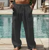Calça de Sarja de Algodão e Linho Masculina Amazon Cross-Border para Todas as Estações, Fina, Respirável, Roupa de Trabalho, Multibolsos, Solta, Casual, Moderna, Perna Larga