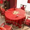 Toalha de Mesa Redonda Festiva, Sem Lavagem, Impermeável, à Prova de Óleo, Toalha de Mesa Vermelha para Decoração de Casamento, Toalha de Mesa para Mesa de Centro com Atmosfera de Ano Novo