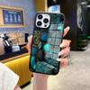 Sensação de Luxo Leve, Capa para Celular com Estrutura Galvanizada Geométrico Pedra de Pavimentação Verde Pavão, Capa para Celular Anti-Queda iPhone 17 Pro Max