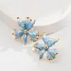 Brincos de Moda Estilo Coreano He Ming Jewelry com Pérolas, Flores Gradiente de Gotejamento de Óleo, Brincos com Agulha de Prata S925, Brincos de Design Único