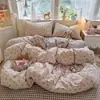Juego de ropa de cama fresco y sencillo para dormitorio, agradable para la piel y suave, gasa abullonada, juego minimalista de cuatro piezas