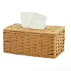 Caja de Extracción de Servilletas de Papel Tejido de Mimbre Artificial Hecha a Mano para Cajón Caja de Pañuelos para Baño de B&B Caja de Almacenamiento de Papel a Prueba de Polvo