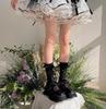 Meias de Meia-calça com Laço de Floco e Renda Vazada para Primavera e Verão Femininas Meias Mary Jane Japonesas com Renda de Orelha de Madeira Femininas