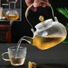 Tetera de Vidrio Grueso Resistente a Altas Temperaturas Patrón Martillado Olla de Grulla Calentamiento con Estufa Cerámica Eléctrica Juego de Tetera Cafetera Doméstica