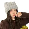 Gorro de Punto con Orejas de Gato Dulce y Lindo Estilo Japonés para Mujer, Gorro de Felpa Cálido para Proteger las Orejas en Otoño e Invierno, Gorro de Punto de Moda