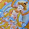 Exquisito thangka de Manjushri pintado a mano con pan de plata, Dios Amarillo de la Riqueza del Tíbet y Nepal, pantalla de mesa pintada a mano del Buda de la Medicina y Mahakala