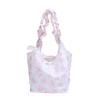 Bolsa de Lona com Babados Florais Design de Nicho Feminina 2025 Nova Fashionável Bonita para Meninas Versátil para o Dia a Dia Bolsa de Ombro