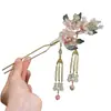 Horquilla de Borla con Flor Rosa de Alto Grado Estilo Antiguo, Accesorio para el Cabello de Moda Nicho Dulce Hanfu Cheongsam, Horquilla de Nuevo Estilo