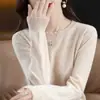 Camiseta base de encaje suave y casual con cuello redondo para mujer, nuevo suéter de punto elegante de otoño e invierno, corte holgado