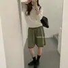 Otoño 2026 Nuevo Pantalones Cortos de Punto Casual Rectos de Pierna Ancha de Cinco Puntos con Rayas, Cintura Elástica con Cordón, Sueltos y Elegantes