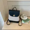 Mochila Versátil Ins Estilo Retro Bloques de Color para Mujer 2026, Bolso de Mano Moderno y Tendencia, Mochila Escolar de Gama Alta