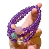 Pulsera de Múltiples Anillos de Amatista Lavanda Púrpura Natural Vitrificada, Caballo Rosa Verde, Fresa Limón Citrino