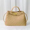 Bolso tote de diseño de nicho de moda, nudo metálico, tejido de cuero, hombro, portátil, gran capacidad, piel de vaca, bolso para mujer