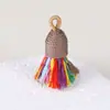 Pingente de Borla Pequena de Fio de Algodão Enrolado à Mão Estilo Xizang, Material para Pulseira DIY Feito à Mão, Ornamento de Borla Curta com Tampa Rosqueada