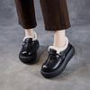Sapatos de Algodão Retrô de Couro Bovino de Primeira Camada para Mulheres 2025 Outono e Inverno Novo Estilo Plataforma Sola Grossa Aumento Bico Redondo Sapatos com Palmilha de Lã