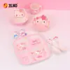 Sanrio Hello Kitty Vajilla Infantil Mesa para Niños Hogar Bol para Comida de Bebé Plato con Compartimentos Impermeable Antiescaldados Forma de Plato Taza de Leche