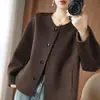 Abrigo de lana de doble cara para mujer, nuevo diseño de punto de lana en capas para otoño e invierno, abrigo corto para mujeres petite