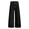 Calça Jeans Preta OREETA Americana Pesada para Homens e Mulheres Tendência High Street Estilo Old Money Perna Reta Solta Calça Longa